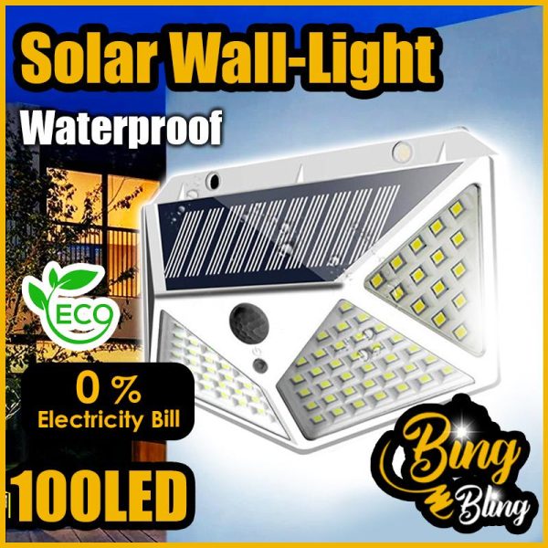 100 LED 3 Modes Solar Motion Sensor Light Waterproof Energy Saving Outdoor Security Lamp Lampu Taman Lampu Automatic Automatik On Off