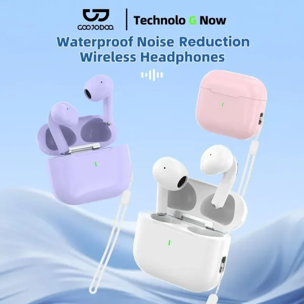 GOOJODOQ TWS New Bluetooth Earphone 5.3 HIFI Waterproof Wireless Headset Earpod Earbud | Suitable for Office, Sport, Study, Call Audio | Built-in Microphone | White Purple Pink