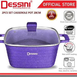 DESSINI ITALY WPB-28 Granite Die Cast Aluminium Non Stick Casserole Pot Bowl Deep Fry Pan Cookware Tool PERIUK (28cm)