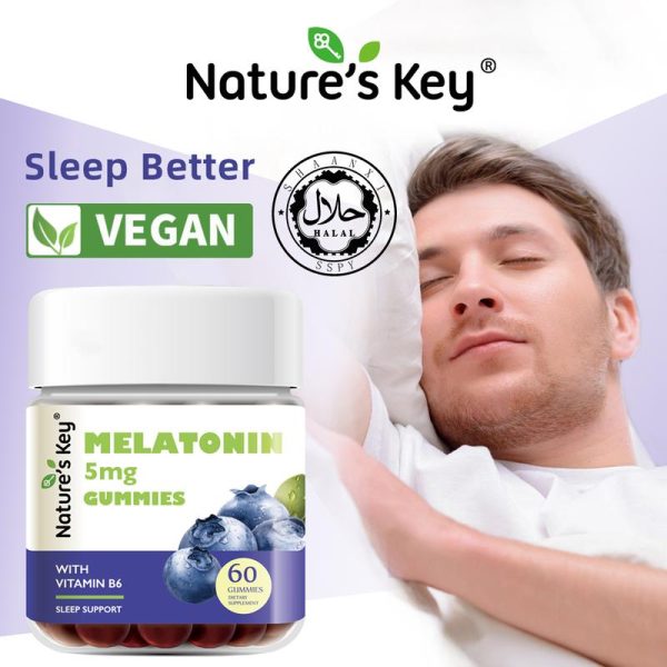 Nature's Key Sleepy Gummies dengan Vitamin B6, sesuai untuk orang dewasa, perisa blueberry semula jadi, gummy bantuan tidur untuk membantu meningkatkan kualiti tidur.