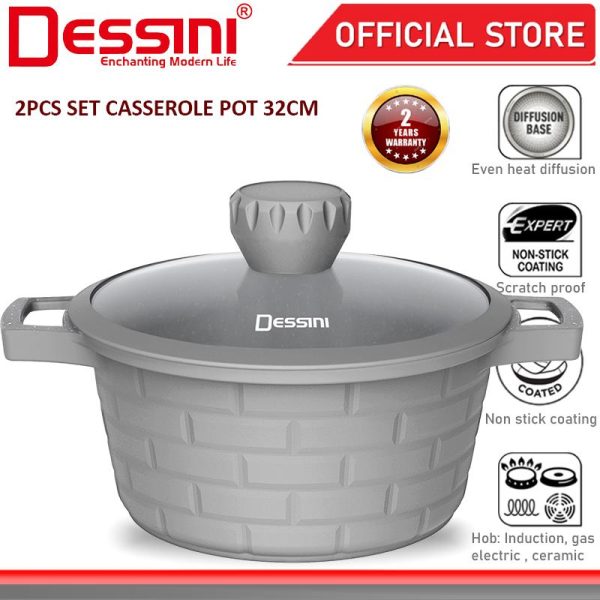 DESSINI ITALY SBB-32 32CM Casserole Die Cast Aluminium Induction Non Stick Pot Bowl Deep Fry Pan Cookware Tool PERIUK