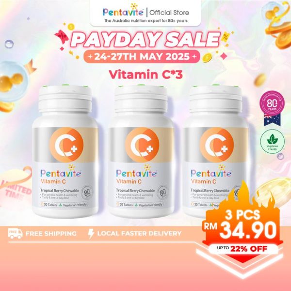 Pentavite Vitamin C Tropical Berry Chewable （30 Tablets for Adult）