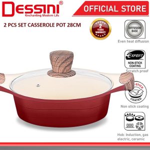 DESSINI ITALY XWSP-28 Die Cast Aluminium Non Stick Casserole Pot Bowl Deep Fry Pan Induction Cookware PERIUK (28cm)