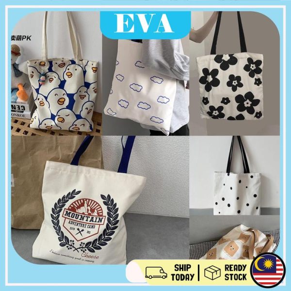 READY STOCK EVA Female Women New Portable Tuition Bag Canvas Tote Bag Cartoon Korean Style Beg Wanita Fashion