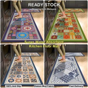 [Ready Stock] Super Absorbent Kitchen Mat Diatom Mud Qucik Drying Anti Skid Alas Kaki Dapur Anti-slip Cepat Kering Kuat Serap Air Soft Cucian Kering Sahaja Tahan Lasak Tikargetah Dapur Waterproof Textiles 1PC Per Pack