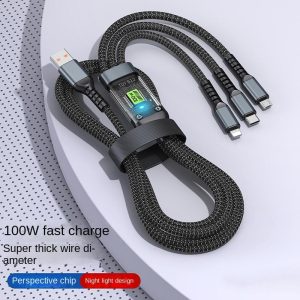 Kabel Pengecasan Super, 100W, 3 dalam 1, 6A, USB Mikro dan Jenis C, Pengecas Pantas, Kabel Jenis-C, Kabel Data, Serasi dengan Telefon, Aksesori Telefon