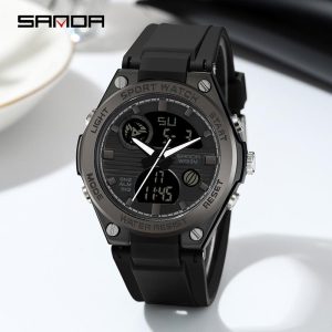 Jam Tangan Wanita, AW24 SANDA, 6067, Mewah, Kalis Air, Pergerakan Kuarza Kecergasan, Paparan LED, Pelbagai fungsi, Sesuai untuk Berenang, Jam Tangan
