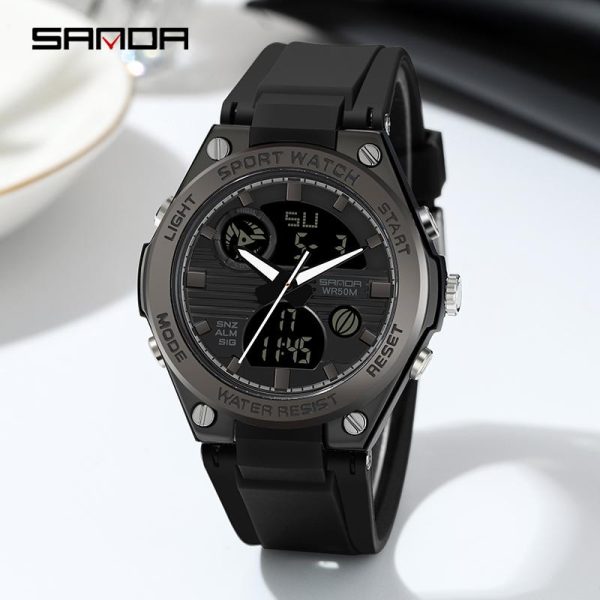 Jam Tangan Wanita, AW24 SANDA, 6067, Mewah, Kalis Air, Pergerakan Kuarza Kecergasan, Paparan LED, Pelbagai fungsi, Sesuai untuk Berenang, Jam Tangan