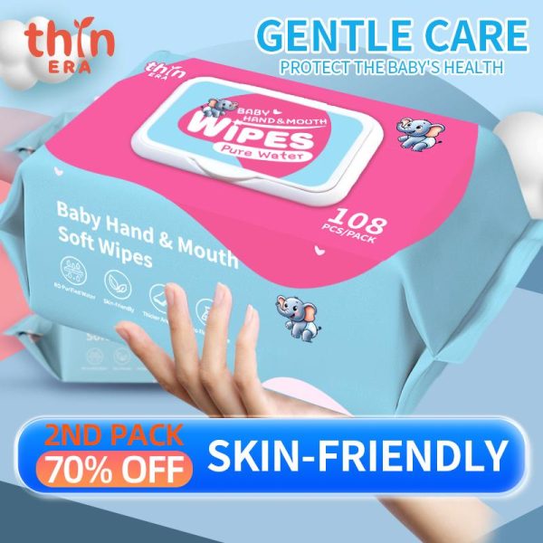{Thin Era} 2 packs Baby hand & mouth wipe soft and mild bayi wet wipes no additives no fluorescence baby wipes alcohol-free Tisu Remover Tissue