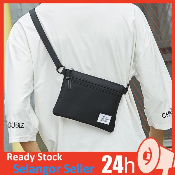 Bag Lelaki Sling Bags Sandang Waterproof Slim Beg Ootd Lelaki Style Beg Galas Portable Shoulder Bags Sports Couple Black Canvas