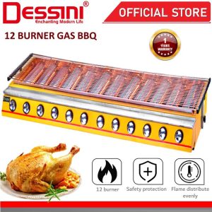 DESSINI ITALY CE Approval Stainless Steel Gas BBQ Grill Stove 2800Pa Non Stick Roast Bake Barbecue Roaster (12 Burner)