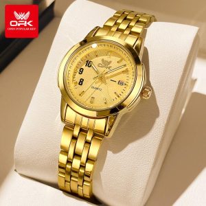 OPK Jam Tangan Wanita Perempuan Kalis Air Asli Watches for Women Dengan Kotak Tali Keluli Tahan Karat Tersedia dalam Emas Putih dan Hitam 60-21 Rotundity Bahan logam dalam stok Banyak warna Pejabat parti pemberian hadiah Garanti 1 tahun