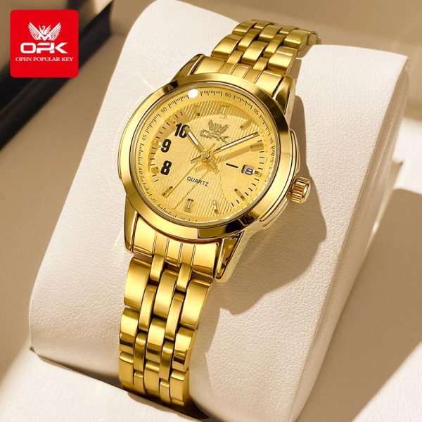 OPK Jam Tangan Wanita Perempuan Kalis Air Asli Watches for Women Dengan Kotak Tali Keluli Tahan Karat Tersedia dalam Emas Putih dan Hitam 60-21 Rotundity Bahan logam dalam stok Banyak warna Pejabat parti pemberian hadiah Garanti 1 tahun