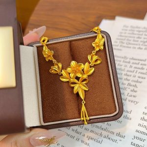Kalung rumbai bunga tiga hayat emas pasir bersalut emas 18K, replika kedai barang kemas, rantai kebahagiaan, turki yang halus dan bergaya 925