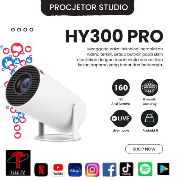 WI-LINK HY300 Pro 1280*720P SMART PROJECTOR WITH DUAL BAND WIFI + BLUETOOTH premium