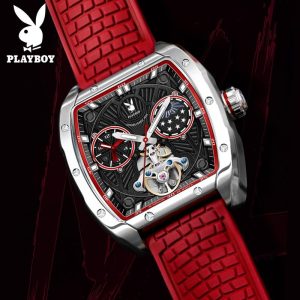 【3-Year Warranty】PLAYBOY Men's Mechanical Watch Self-Winding Automatic Movement 3ATM Waterproof Stainless Steel Available in Multiple Colors Perfect for Office Parties & Gifts+Free Gift Box & Bag G3058