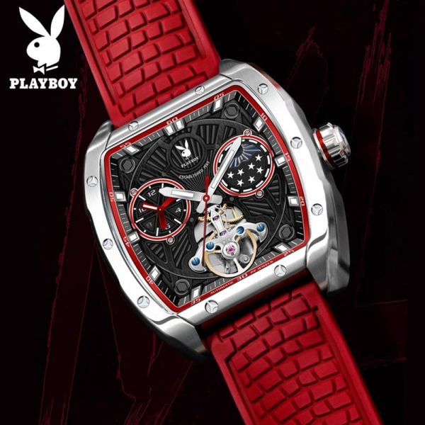 【3-Year Warranty】PLAYBOY Men's Mechanical Watch Self-Winding Automatic Movement 3ATM Waterproof Stainless Steel Available in Multiple Colors Perfect for Office Parties & Gifts+Free Gift Box & Bag G3058