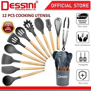 DESSINI ITALY Silicone Utensil Heat Resistance Kitchenware Spatula Soup Spoon Kitchen Tool Penyepit Senduk (12 Pcs)
