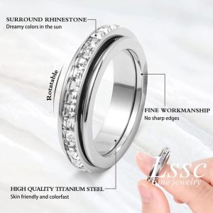 LSSC Cincin putar wanita Tidak berkarat Tahan Lama Diperbuat daripada Keluli Tahan Karat Sangat Cantik dan Bersinar Jewelry Rings