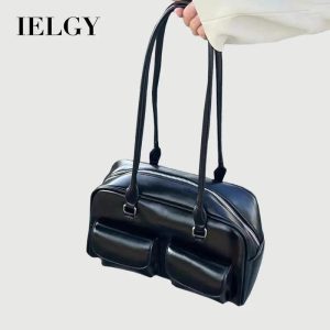 Beg Bahu Komuter Berbilang Poket Retro, IELGY, Untuk Wanita Hitam Bags