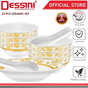 DESSINI ITALY 13 Pcs Ceramic Serving Bowl Plate Dish Spoon Salad Soup Pasta Casserole Pot Dinnerware PINGGAN MANGKUK