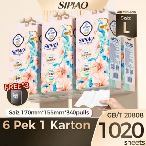 [6 Pek] Sipiao Tisu Gantung, Free 3 Hooks, Kertas Tandas 3 lys, Tisu Muka, 1020 Keping, Saiz Besar 170mm * 155mm, Siri Peafowl Merah Jambu, Keluaran Baru 2025, (1556-6)