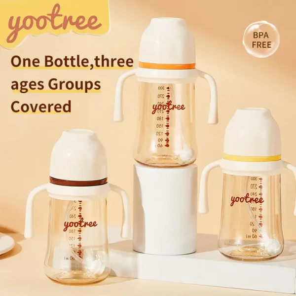 [yootree]BBP03 3-in-1 Baby Bottle, Three nipples for multi-stage feeding. Infant bottle, newborn bottle, feeding bottle. Anti-colic, easy nipple swapping, mimics the natural feel of breastfeeding. PPSU wide-neck bottle, 300ml, BPA-free.