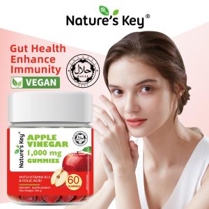 Nature’s Key Vegan Apple Cider Vinegar Gummies (ACV) with Folic Acid, Vitamin B6, B12, Pomegranate, and Beet, 60 count