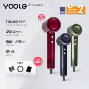 [New Arrival] Yoole High Speed Hair Dryer S+| plasma Technology | light weight | 110K RPM Motor | Thermo Control Ergonomic Design