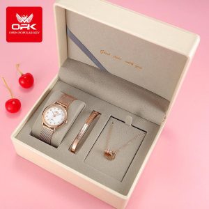 【Garansi Satu Tahun】OPK Jam Tangan Wanita Gifts Set Perempuan Original Watch Women Waterproof Rose Gold Lady Girl Watch Gift Set with Necklace Bracelet New and OLEVS Gifts Box 8-1-1-5
