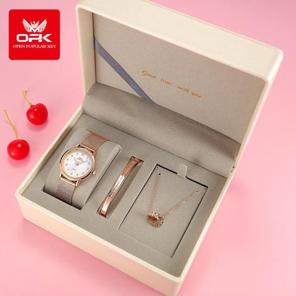 【Garansi Satu Tahun】OPK Jam Tangan Wanita Gifts Set Perempuan Original Watch Women Waterproof Rose Gold Lady Girl Watch Gift Set with Necklace Bracelet New and OLEVS Gifts Box 8-1-1-5