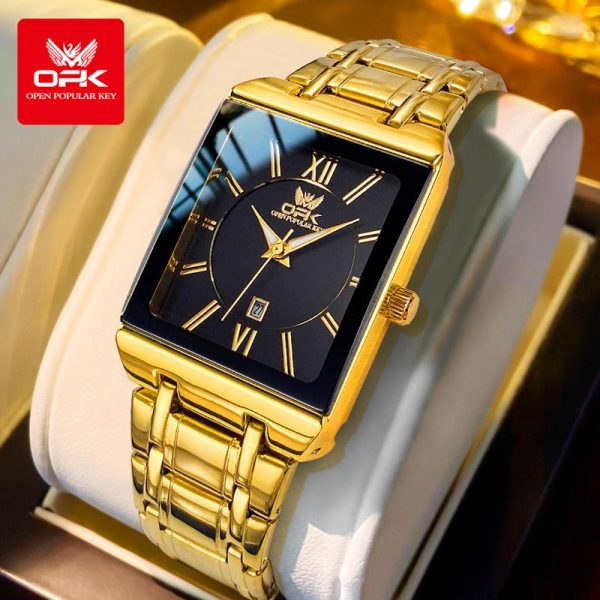 OPK Jam Tangan Lelaki Pria Original Waterproof Quartz Movement Stainless Steel Square Shape Luminous Calendar Business Leisure Men Watch 8156 persegi Bahan logam dalam stok Banyak warna Pejabat parti pemberian hadiah Garanti 1 tahun