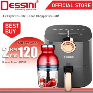 DESSINI ITALY 4.3L Electric Air Fryer Fry Roast Grill Bake Timer Oven + 900mL Capsule Cutter Spin Chopper Blender Grinder Mixer Mincer Masher Juicer Pengisar Pengadun