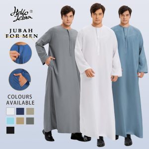 Jubah Lengan Panjang Oman, Hellozebra, 14 Warna Tersedia, Diperbuat daripada Poliester Berkualiti, Mampu Milik, Gaya Moden dan Bergaya, Sesuai untuk Pakaian Islam Lelaki