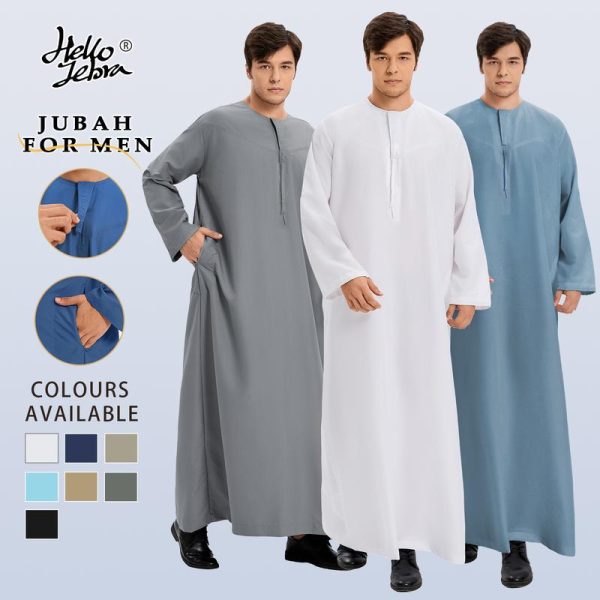 Jubah Lengan Panjang Oman, Hellozebra, 14 Warna Tersedia, Diperbuat daripada Poliester Berkualiti, Mampu Milik, Gaya Moden dan Bergaya, Sesuai untuk Pakaian Islam Lelaki