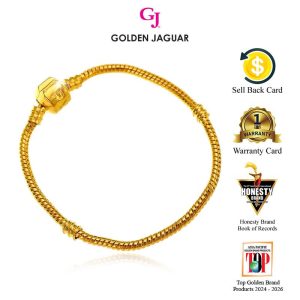 Emas Jaguar (8.76 g) GJ Bracelet PDR Gelang Tangan Lembut Soft Bulat Clip 24K Gold Plated Jewellery (25660213+2charm)