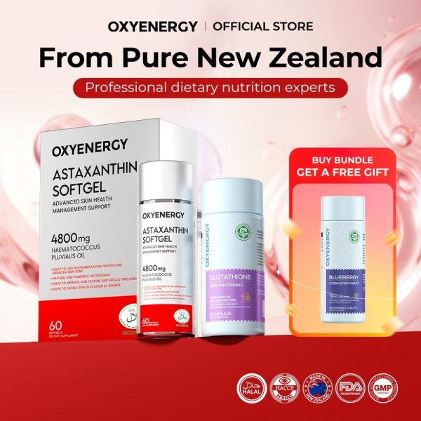 OXYENERGY GLUTATHIONE + ASTAXANTHIN, 60 SOFTGELS, 2PCS, Didatangkan dengan Oksigen Tenaga Lutein Percuma