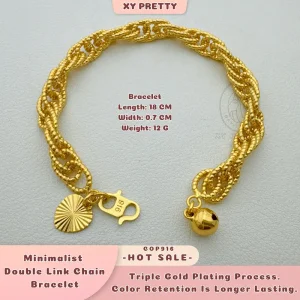 Rantai Tangan Double Sauh Shiny Minimalist COP916 - Gaya harian - Panjang 18CM - Lebar 0.7CM - Berat 12G - Aksesori Bersalut Emas - Tahan lasak - Hypoallergenic - XYPRETTY