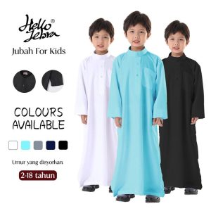 Baju Jubah Tahfiz Kanak-kanak, Hellozebra, Untuk Kanak-kanak Muslim, Baju Jubah Putih, Sesuai untuk 4-15 Tahun, Baju Jubah Santin Kurta, Untuk Lelaki dan Lelaki, Baju Kanak-kanak Muslim