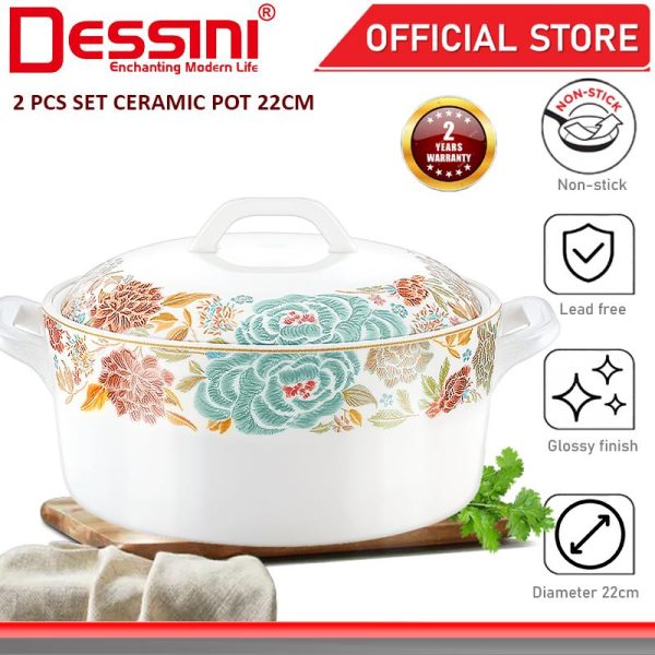 DESSINI ITALY 22CM Ceramic Serving Bowl Salad Soup Cereal Pasta Casserole Non Stick Healthy Stock Pot Cookware PERIUK