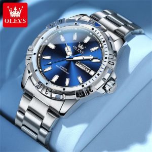 OLEVS Jam Tangan Perniagaan untuk Lelaki Kalis Air Keluli Tahan Karat Pilihan Warna Biru Hijau dan Hitam Jam Tangan Relo Pergelangan tangan 5560 Watches Rotundity Bahan logam dalam stok Banyak warna Pejabat parti pemberian hadiah Garanti 1 tahun