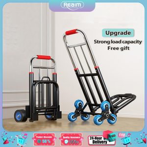 Trolley Foldable Hand Truck Climb Stairs Troli Barang Pasar Malam Troli Heavy Duty Shopping Cart Extendable Stainless Steel Home Stroller mercadona trolley trolley market trolley