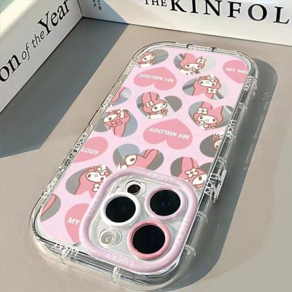 Sarung Telefon Kuromi, Reka Bentuk Comel, Serasi dengan iPhone 11, 15, 14, 13, 12, Pro, Xs Max, XR, X, 7, 8 Plus, SE 2020, Bahan Lembut Jelas, Sarung Cermin Solek, Sarung Telefon Bimbit, Penutup Belakang Pelindung Kalis Kejutan Silikon, Gaya Ins