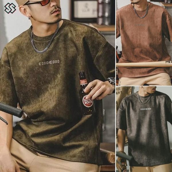 Kemeja-T Retro, Lengan Pendek, Untuk Lelaki, Jenama Fesyen Jepun, Gaya Jalanan, Jenama Ins, Atasan Leher Bulat Jalan Tinggi, Atasan Longgar Bergaya, Warna Hijau / Kelabu / Coklat, [COD]