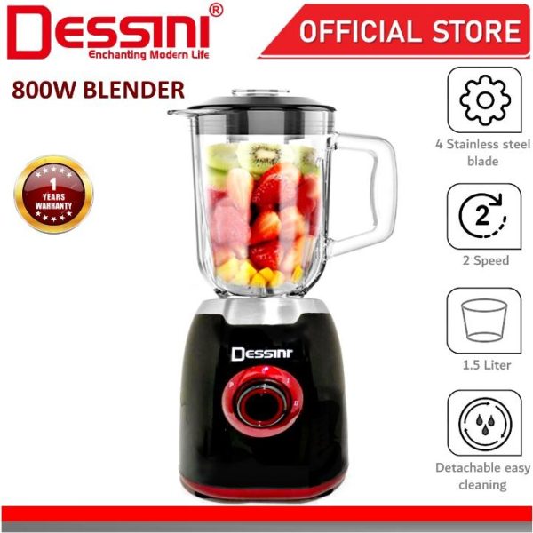 DESSINI ITALY Stainless Steel Blender Grinder Mixer Juicer Extractor Food Processor Smoothie Ice Crusher Pengisar (1.5L)