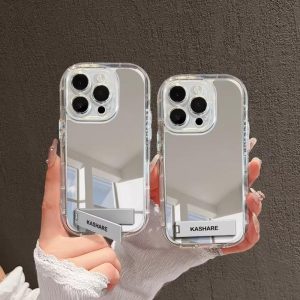 Sarung Telefon Cermin Solek, Gaya Ins, dengan Pemegang Halimunan, Serasi dengan iPhone 11, 16, 15, 14, 13, 12, Pro, Xs Max, XR, X, 6, 6s, 7, 8 Plus, Sarung Kucing Jeli Korea, Penutup Belakang Pelindung Kalis Kejutan