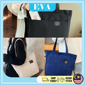 READY STOCK EVA Korean Canvas Shoulder Bag Women hand Bag Tote Shopping bag Unisex Multi Pocket bag fashion Blue Bags Zipped Wanita Zipper