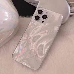 Sarung Telefon IMD Mutiara 3D, Gaya Korea, dengan Ikatan bentuk rama-rama, Pelekat, Serasi dengan iPhone 11, 15, 14, 13, 12, Pro, Xs Max, XR, X, 7, 8 Plus, Ins, Anti-cap jari, Bercahaya, Sarung Telefon Bimbit, Penutup Belakang Pelindung Kalis Kejutan