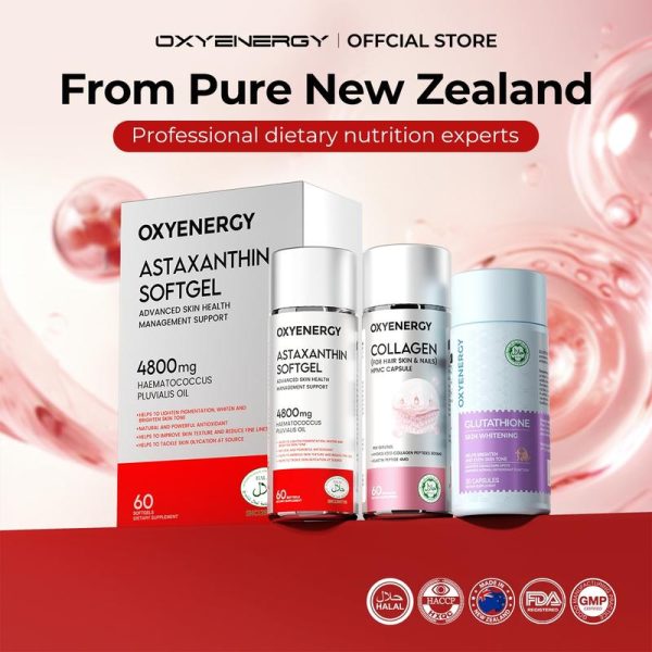 OXYENERGY GLUTATHIONE +ASTAXANTHIN(60 SOFTGELS)+OXYENERGY COLLAGEN(60 CAPSULES) 3PCS