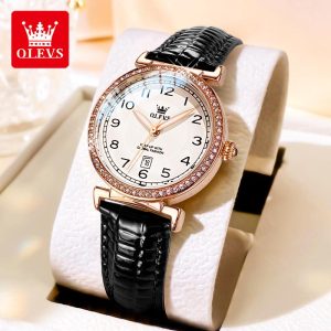 OLEVS Jam Tangan Wanita Perempuan Pergerakan Kuarza Asal Tali Waterproof Korea Style Keluli Tahan Karat Kalis Air Fesyen Watches for Women with Luxury Box 5590